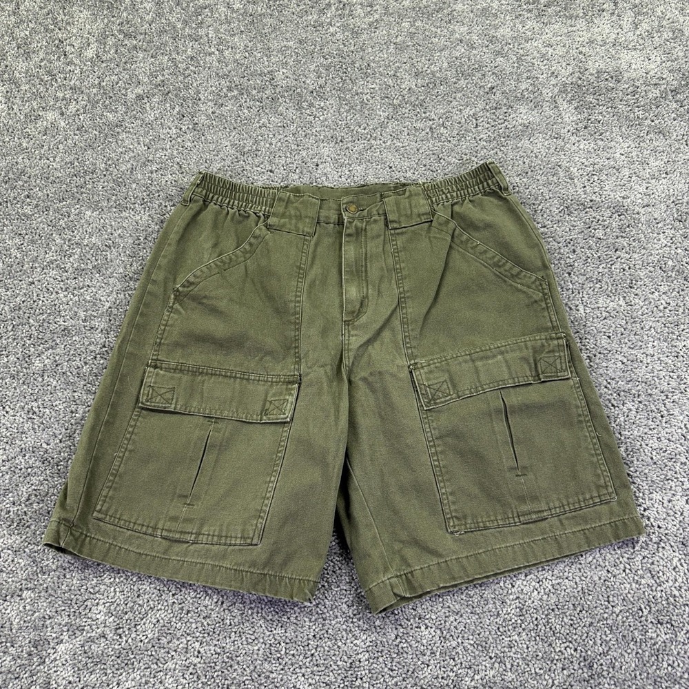 Canyon Creek Cargo Shorts Mens 38 Green Cotton Canvas Elastic Waist Pockets
